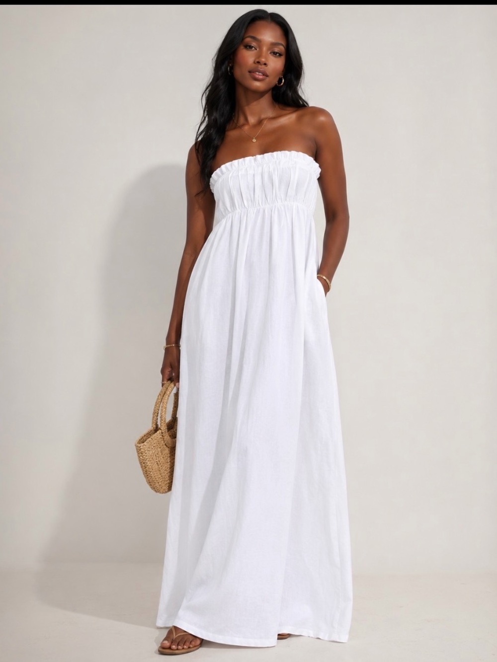 Boohoo White Strapless Maxi Dress